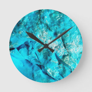 Vibrant Aqua Blue Turquoise Mineral Stone Round Clock