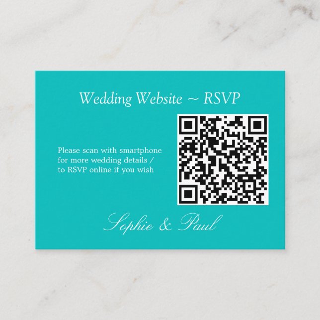 Vibrant Aqua QR Code Website RSVP Card (Front)