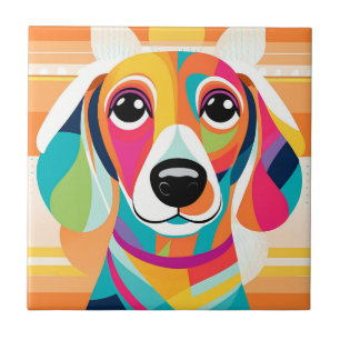 Vibrant Art Colorful dachshund Ceramic Tile