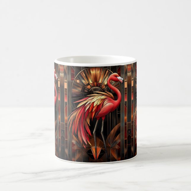 Vibrant Art Deco Flamingo Illustration Coffee Mug (Center)