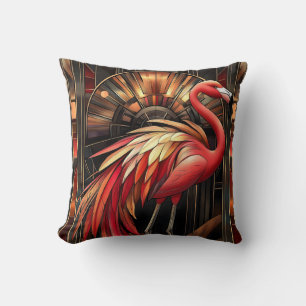 Vibrant Art Deco Flamingo Illustration Cushion