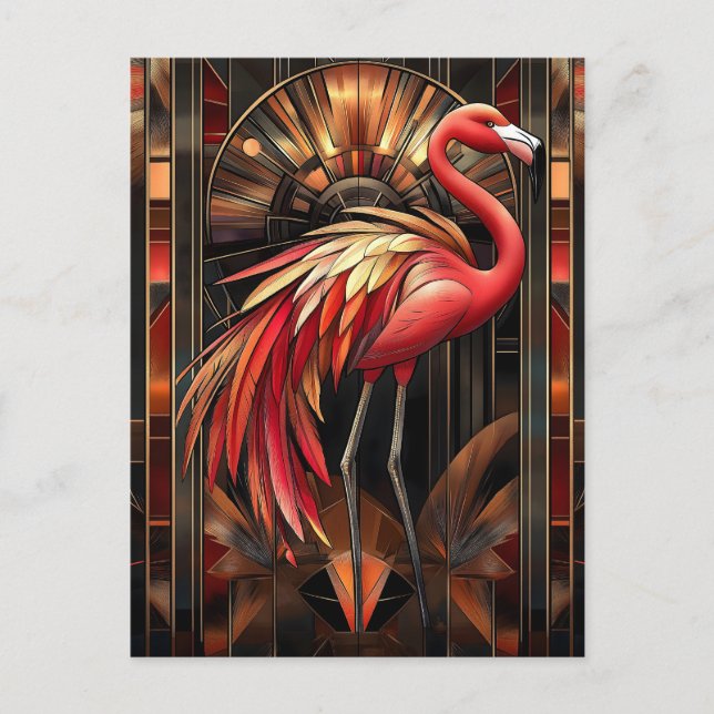 Vibrant Art Deco Flamingo Illustration Postcard (Front)