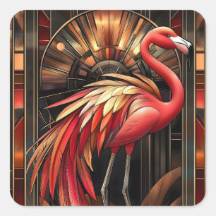 Vibrant Art Deco Flamingo Illustration Square Sticker