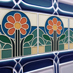 Vibrant Art Nouveau Daisy Floral Tile