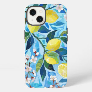 Vibrant art of blue lemon flowers iPhone 13 case