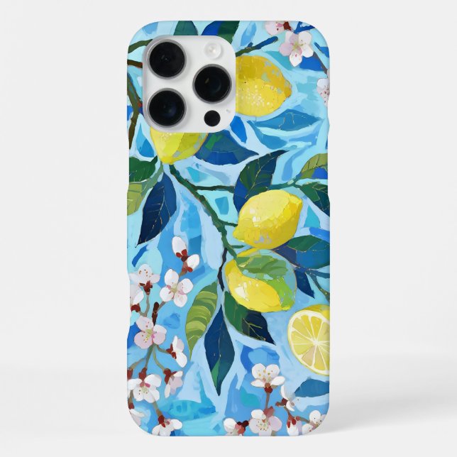 Vibrant art of blue lemon flowers iPhone case (Back)