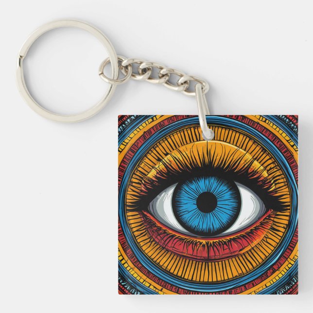 Vibrant Artistic evil Eye Design Key Ring (Front)