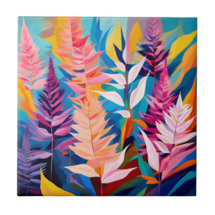 Vibrant Astilbe Floral Geometric Ceramic Tile