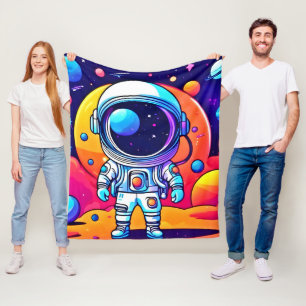 Vibrant Astronaut in Cosmic Art Fleece Blanket