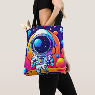 Vibrant Astronaut in Cosmic Art Tote Bag