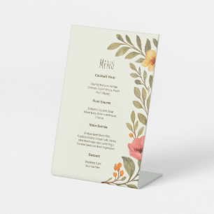 Vibrant Autumn Botanical Floral Wedding Menu Pedestal Sign
