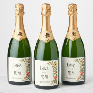 Vibrant Autumn Botanical Floral Wedding  Sparkling Wine Label