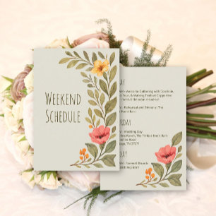 Vibrant Autumn Botanical Wedding Weekend Schedule Enclosure Card