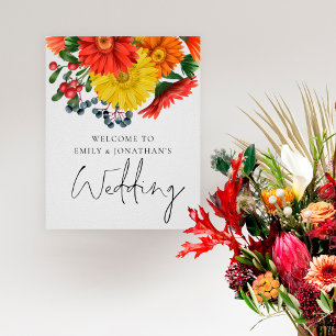 Vibrant Autumn Florals Welcome to Wedding Poster