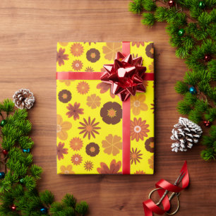 Vibrant Autumn Flowers Yellow Seamless Birthdays Wrapping Paper