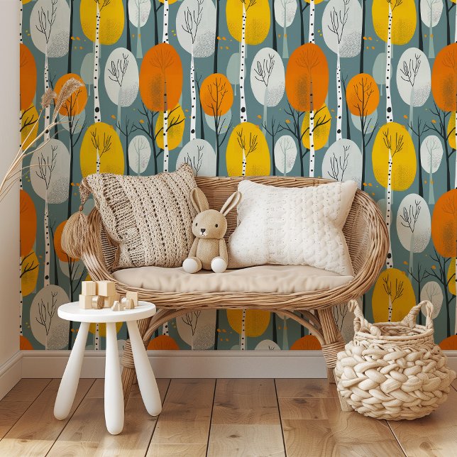 Vibrant Autumn Forest Modern Tree Pattern Wallpaper (Creator Uploaded)