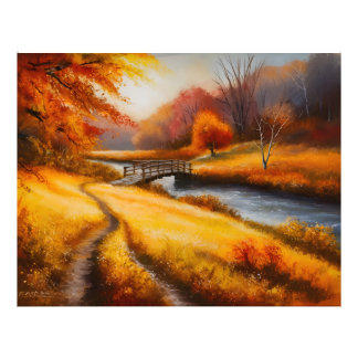 Vibrant Autumn Forest Painting - Fall Landscape Photo Print
