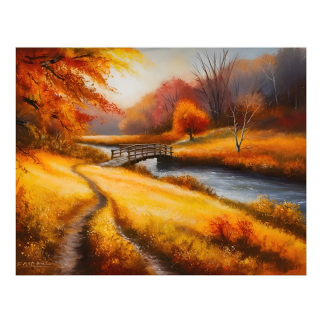 Vibrant Autumn Forest Painting - Fall Landscape  Photo Print (Front)