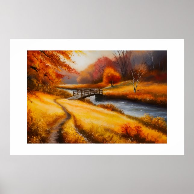 Vibrant Autumn Forest Painting - Fall Landscape  Poster (Front)