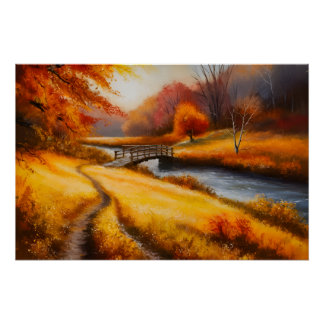 Vibrant Autumn Forest Painting - Fall Landscape Poster