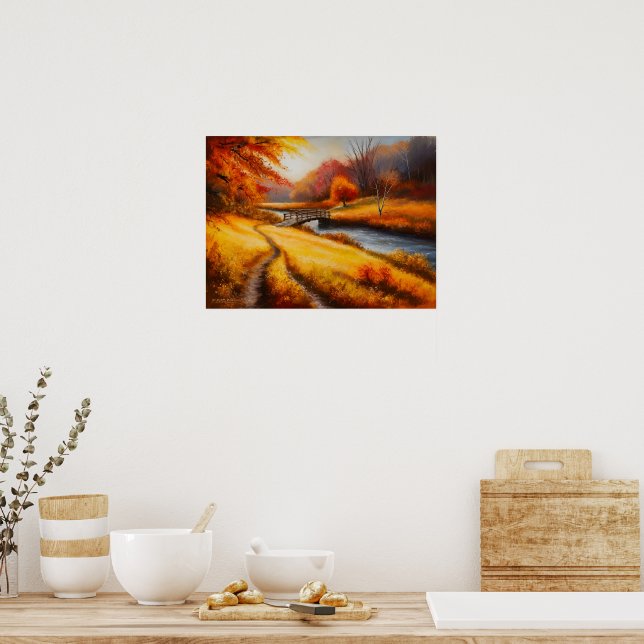 Vibrant Autumn Forest Painting - Fall Landscape  Poster (Kitchen)