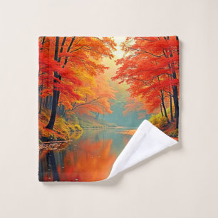 Vibrant Autumn Forest River Bath Towel Set
