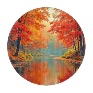 Vibrant Autumn Forest River Cutting Board