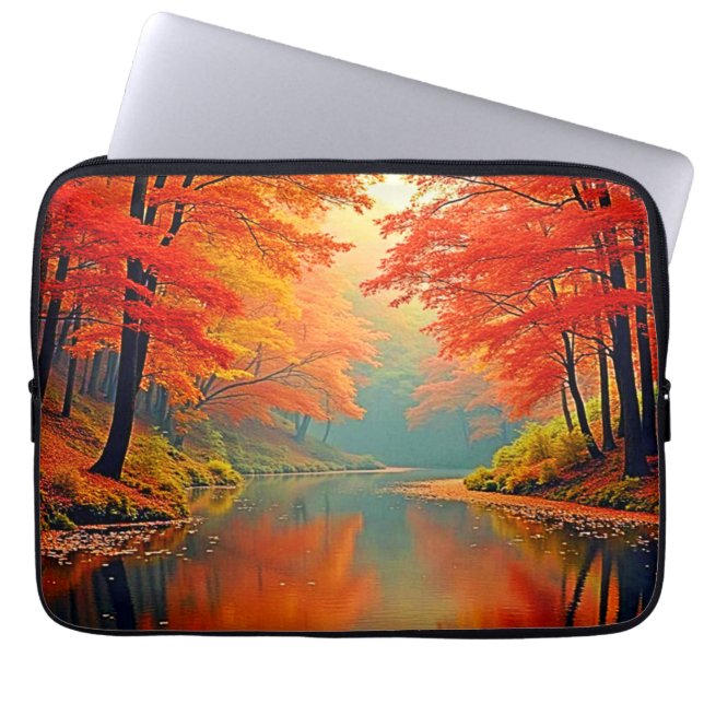 Vibrant Autumn Forest River Laptop Sleeve (Front)