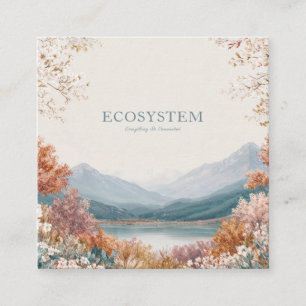 Vibrant Autumn Lake Mountain Floral Gold Frame Square Business Card