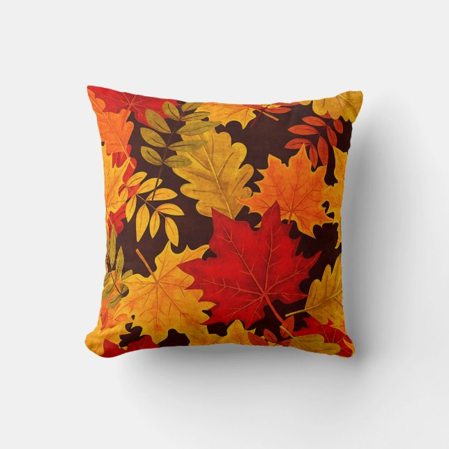 Vibrant Autumn Leaf Patterned Pillow (Front)