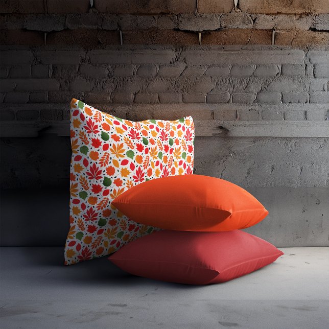 Vibrant Autumn Leaves Multi-Coloured Pattern Cushion (Vibrant Autumn Leaves Multi-Colored Pattern Throw Pillow)