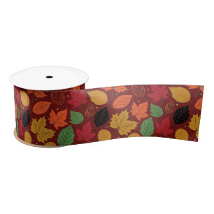 Vibrant Autumn Leaves Multi-Coloured Pattern Satin Ribbon