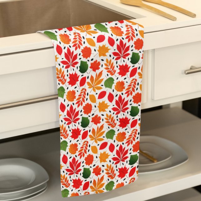 Vibrant Autumn Leaves Multi-Coloured Pattern Tea Towel (Vibrant Autumn Leaves Multi-Colored Pattern Kitchen Towel)