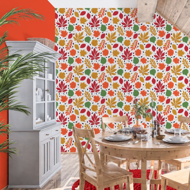 Vibrant Autumn Leaves Multi-Coloured Pattern Wallpaper (Vibrant Autumn Leaves Multi-Colored Pattern Wallpaper)