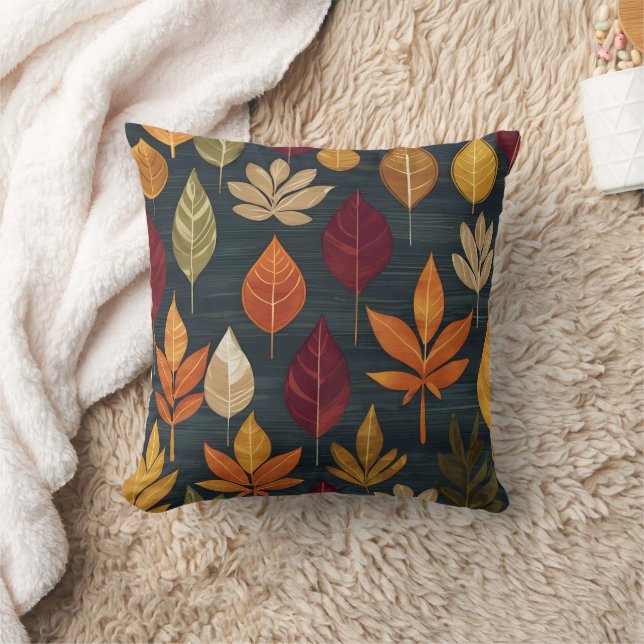 Vibrant autumn leaves on a deep green backdrop cushion (Blanket)