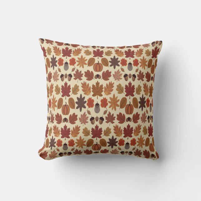 Vibrant Autumn Leaves Pattern with Fall Colours Cushion (Front)
