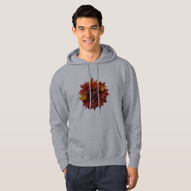 Vibrant Autumn Leaves & Pinecones | Cosy Fall Art Hoodie (Front Full)