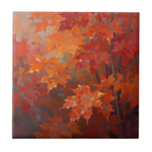 Vibrant Autumn Maple Leaves Canopy Ceramic Tile
