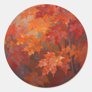 Vibrant Autumn Maple Leaves Canopy Classic Round Sticker