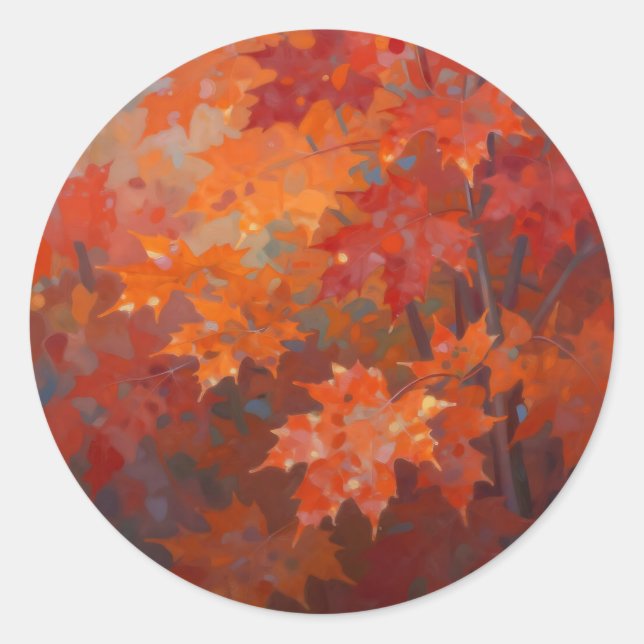 Vibrant Autumn Maple Leaves Canopy Classic Round Sticker (Front)
