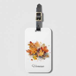 Vibrant Autumn Maple Watercolor, custom Luggage Tag