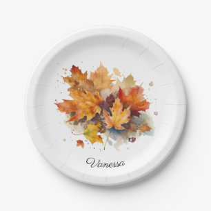 Vibrant Autumn Maple Watercolor, custom Paper Plate