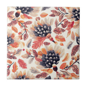 Vibrant Autumn Turkeys – Whimsical Watercolor Ceramic Tile