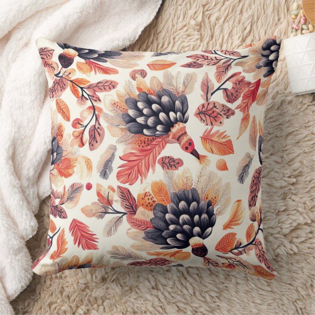 Vibrant Autumn Turkeys – Whimsical Watercolor Cushion (Blanket)