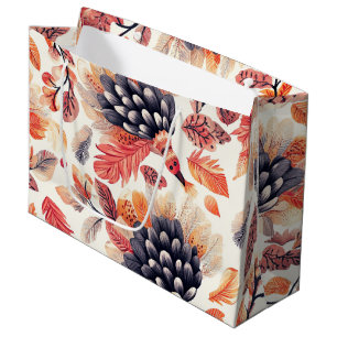 Vibrant Autumn Turkeys – Whimsical Watercolor Large Gift Bag