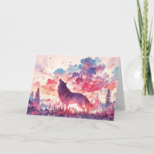 Vibrant Autumn Wolf in the Forest Card