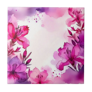 Vibrant Azalea Floral Watercolor Ceramic Tile
