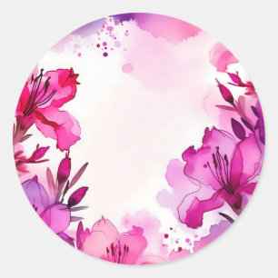 Vibrant Azalea Floral Watercolor Classic Round Sticker
