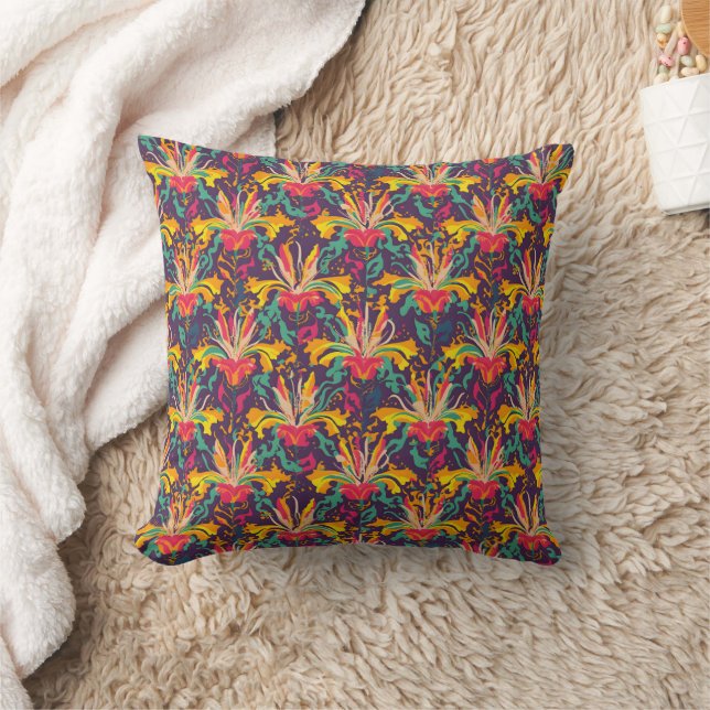 Vibrant Aztec Lily Pattern - Bold Floral Design Cushion (Blanket)