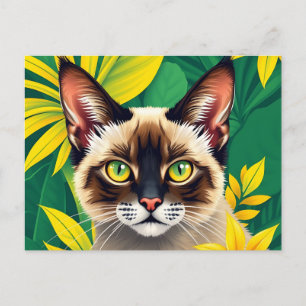 Vibrant Balinese Cat Portrait Surrounded Tropical Postcard